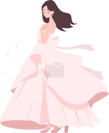 Téléchargez les illustrations : Main Dessinée belle et élégante robe de mariée dans un style plat isolé sur fond - en licence libre de droit