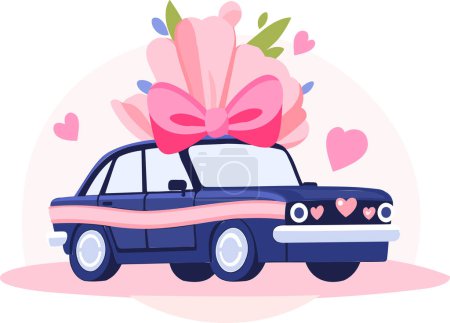 Illustration for Hand Drawn wedding car with flowers in flat style isolated on background - Royalty Free Image