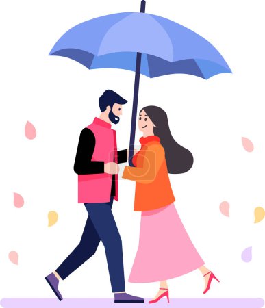 Illustration for Hand Drawn couple holding umbrellas in the rain in flat style isolated on background - Royalty Free Image