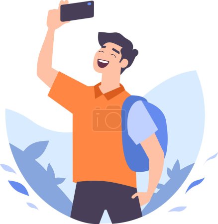 Illustration for Hand Drawn Tourist is traveling and taking photos happily in flat style isolated on background - Royalty Free Image