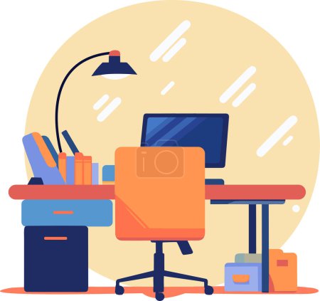 Illustration for Hand Drawn desk in the office is organized in order in flat style isolated on background - Royalty Free Image