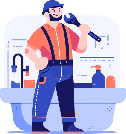 Illustration for Hand Drawn plumber or engineer work with professionalism in flat style isolated on background - Royalty Free Image
