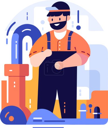 Ilustración de Trabajo de fontanero o ingeniero dibujado a mano con profesionalismo en estilo plano aislado sobre fondo - Imagen libre de derechos