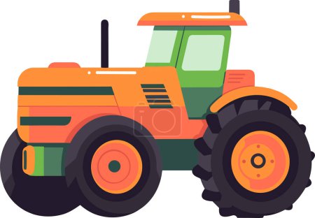 Téléchargez les illustrations : Tracteur dessiné à la main dans un style plat isolé sur fond - en licence libre de droit