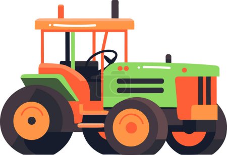 Téléchargez les illustrations : Tracteur dessiné à la main dans un style plat isolé sur fond - en licence libre de droit