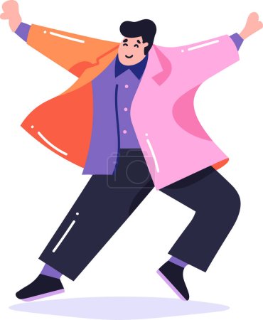 Téléchargez les illustrations : Main dessinée homme heureux dansant dans le style plat isolé sur fond - en licence libre de droit