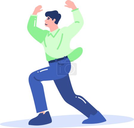 Téléchargez les illustrations : Main dessinée homme heureux dansant dans le style plat isolé sur fond - en licence libre de droit