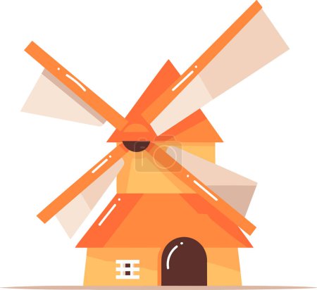 Téléchargez les illustrations : Moulin à vent agricole dessiné à la main dans un style plat isolé sur fond - en licence libre de droit
