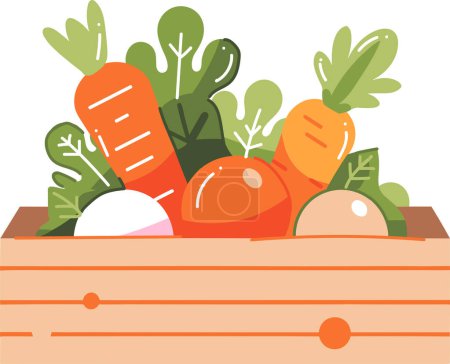 Téléchargez les illustrations : Fruits et légumes dessinés à la main dans des boîtes de style plat isolées sur fond - en licence libre de droit