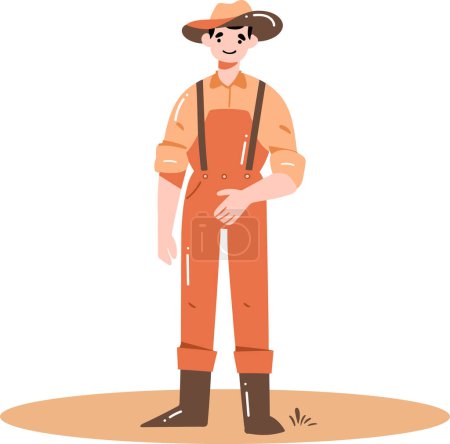 Ilustración de Dibujado a mano granjero macho feliz en estilo plano aislado sobre fondo - Imagen libre de derechos