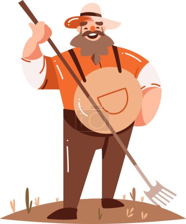 Téléchargez les illustrations : Main dessinée heureux agriculteur masculin dans le style plat isolé sur le fond - en licence libre de droit
