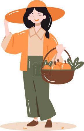 Ilustración de Dibujado a mano feliz agricultor femenino en estilo plano aislado sobre fondo - Imagen libre de derechos