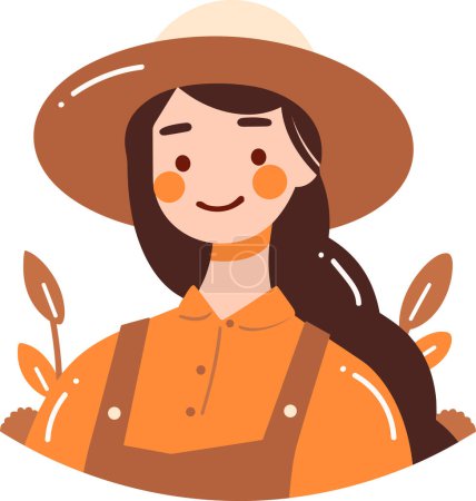 Téléchargez les illustrations : Main dessinée agricultrice heureuse dans un style plat isolé sur fond - en licence libre de droit
