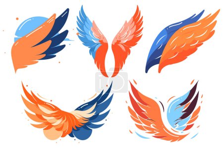 Illustration for Hand Drawn Set of wings logo in flat style isolated on background - Royalty Free Image