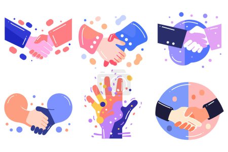 Illustration for Hand Drawn Set of Handshake in business concept in flat style isolated on background - Royalty Free Image