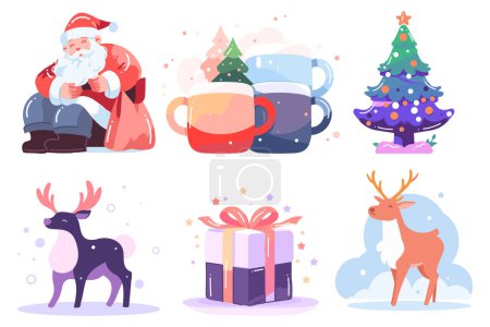 Illustration for Hand Drawn Set of Santa Claus with Christmas objects in flat style isolated on background - Royalty Free Image