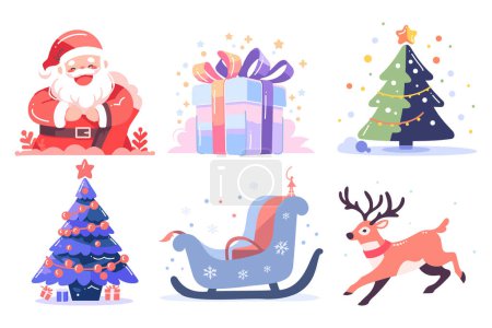 Illustration for Hand Drawn Set of Santa Claus with Christmas objects in flat style isolated on background - Royalty Free Image