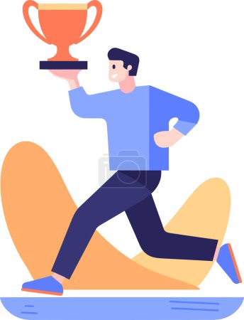 Ilustración de Dibujado a mano Exitoso hombre de negocios con un trofeo en estilo plano aislado sobre fondo - Imagen libre de derechos