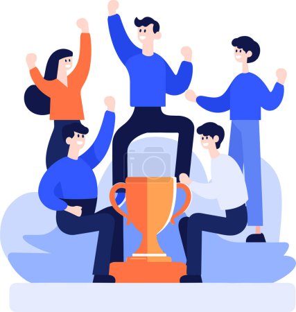 Illustration for Hand Drawn Successful businessman with a trophy in flat style isolated on background - Royalty Free Image