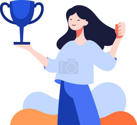 Illustration for Hand Drawn Successful businessman with a trophy in flat style isolated on background - Royalty Free Image