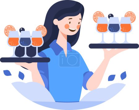 Illustration for Hand Drawn happy food waiter in flat style isolated on background - Royalty Free Image
