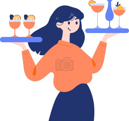 Illustration for Hand Drawn happy food waiter in flat style isolated on background - Royalty Free Image