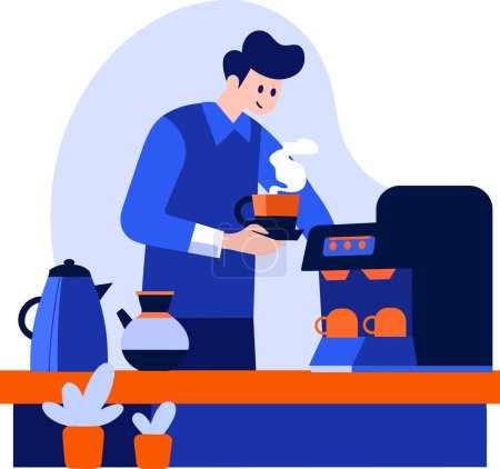 Illustration for Hand Drawn Barista making coffee happily in flat style isolated on background - Royalty Free Image