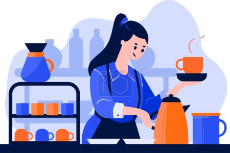 Illustration for Hand Drawn Barista making coffee happily in flat style isolated on background - Royalty Free Image