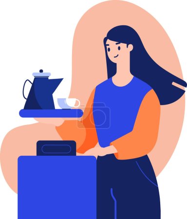 Téléchargez les illustrations : Main dessinée Barista faire du café heureusement dans le style plat isolé sur fond - en licence libre de droit