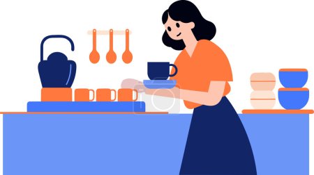 Téléchargez les illustrations : Main dessinée Barista faire du café heureusement dans le style plat isolé sur fond - en licence libre de droit