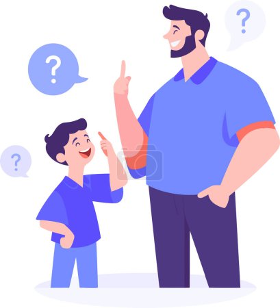 Illustration for Hand Drawn father and child talking happily in flat style isolated on background - Royalty Free Image