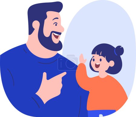 Téléchargez les illustrations : Main dessiné père et enfant parler heureux dans plat style isolé sur fond - en licence libre de droit