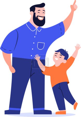 Ilustración de Dibujado a mano padre e hijo hablando felizmente en estilo plano aislado en el fondo - Imagen libre de derechos
