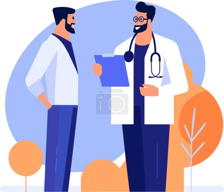 Illustration for Hand Drawn Doctor talking to patient at hospital in flat style isolated on background - Royalty Free Image