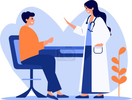 Téléchargez les illustrations : Docteur dessiné à la main parlant au patient à l'hôpital dans un style plat isolé sur fond - en licence libre de droit