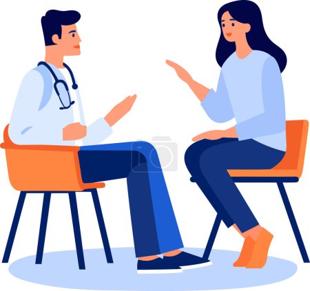 Illustration for Hand Drawn Doctor talking to patient at hospital in flat style isolated on background - Royalty Free Image