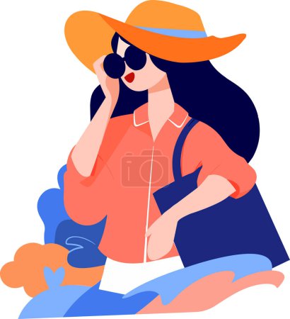 Illustration for Hand Drawn tourists with attractions in flat style isolated on background - Royalty Free Image