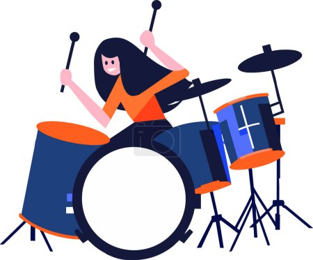 Téléchargez les illustrations : Musiciens dessinés à la main jouant de la batterie dans un style plat isolé sur fond - en licence libre de droit