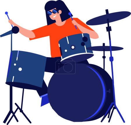 Illustration for Hand Drawn musicians playing drums in flat style isolated on background - Royalty Free Image