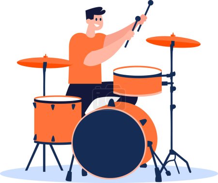 Ilustración de Músicos dibujados a mano tocando tambores en estilo plano aislados sobre fondo - Imagen libre de derechos