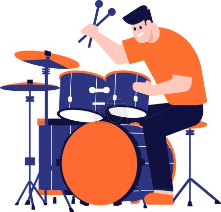 Illustration for Hand Drawn musicians playing drums in flat style isolated on background - Royalty Free Image