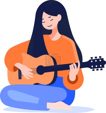 Ilustración de Músicos dibujados a mano tocando la guitarra y cantando en estilo plano aislados sobre fondo - Imagen libre de derechos
