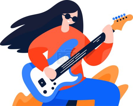 Téléchargez les illustrations : Musiciens dessinés à la main jouant de la guitare et chantant à plat isolé sur fond - en licence libre de droit