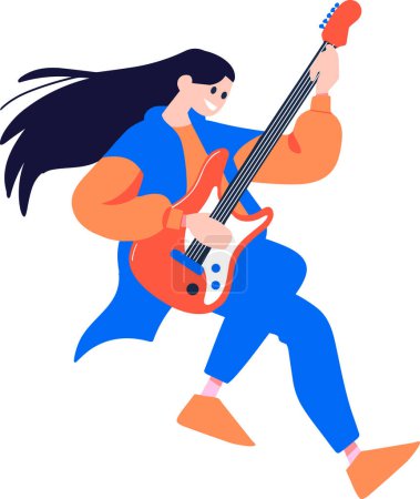 Illustration for Hand Drawn musicians playing guitar and singing in flat style isolated on background - Royalty Free Image