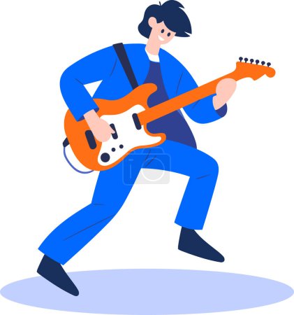 Illustration for Hand Drawn musicians playing guitar and singing in flat style isolated on background - Royalty Free Image