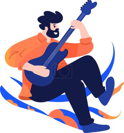 Téléchargez les illustrations : Musiciens dessinés à la main jouant de la guitare et chantant à plat isolé sur fond - en licence libre de droit