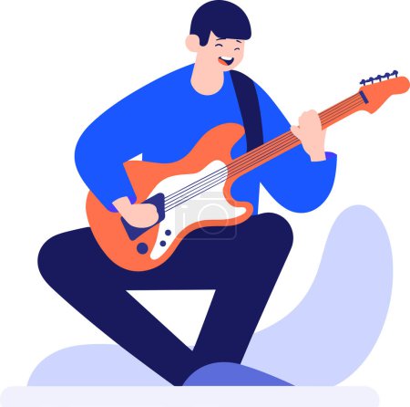 Ilustración de Músicos dibujados a mano tocando la guitarra y cantando en estilo plano aislados sobre fondo - Imagen libre de derechos