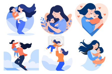Illustration for Hand Drawn Mother hugging her child happily in flat style isolated on background - Royalty Free Image