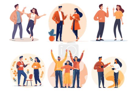Illustration for Hand Drawn A group of characters standing and talking at a party in flat style isolated on background - Royalty Free Image