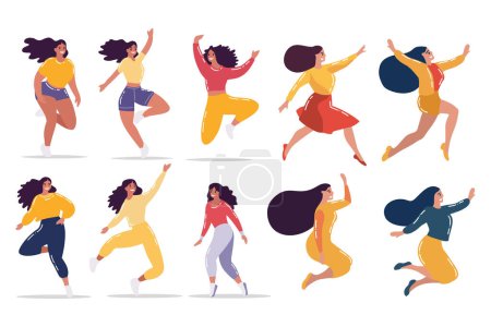 Illustration for Hand Drawn Happy jumping woman exercising in flat style isolated on background - Royalty Free Image